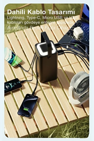 50.000 Mah Outdoor Led Işıklı Hızlı Şarj Powerbank Usb-c & Çoklu Cihaz Desteği Siyah