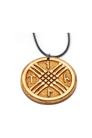 Tengri Tamga Türk Ahşap Tahta Kolye Ucu Sembol Deri İp Rölyef Kabartmalı El Yapımı 3.5cm Unisex Kahverengi