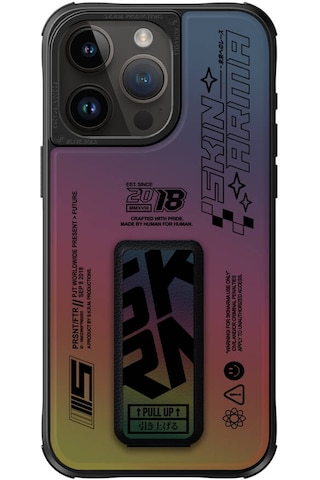 Apple Uyumlu iPhone 15 Pro Max Kılıf Skinarma Holografik Standlı Deri Görünümlü Kira Kobai Kapak Colorful