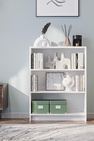 Bili Kitaplık 3 Raflı Geniş Çok Amaçlı Ofis Salon Kitap Dosya Rafı Beyaz Beyaz