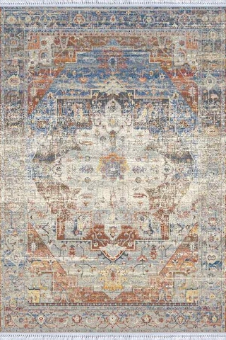 Mavi Vintage Dokuma Pamuk Tabanlı Kaymaz Kilim Klm332n11