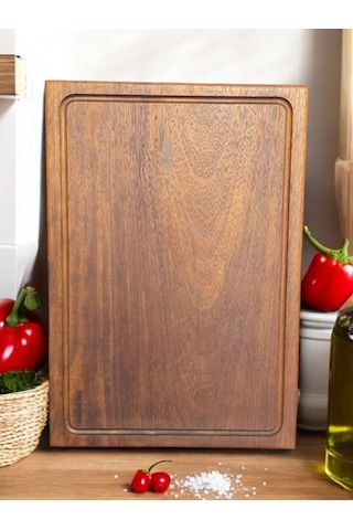 Eksiz Masif Doğal Oluklu Ahşap Kesme Sunum Doğrama Tahtası