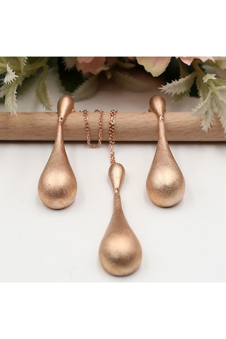 Damla Model Rose Taşsız Set Rose Gold - Gümüş