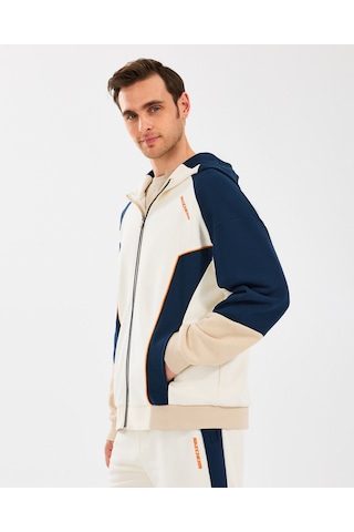 Skechers M Diagonel Lw Fleece Fullzip Hoodie Sweatshirt Erkek Off White Sweatshirt S2510027-102 Off White Beyaz