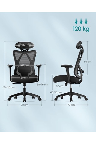Ofis Sandalyesi, Ergonomik Çalışma Masası Sandalyesi, Bilgisayar Sandalyesi, File Sandalye, Ayarlanabilir Bel Desteği Ve Baş Desteği, 150 Kg'a Kadar Taşıma Kapasitesi, Yüksekliği Çok Renkli