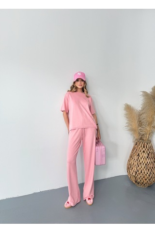 Kadın Modal Kısa Kolu Soft Touch Spor Takım Pembe