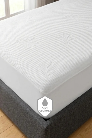 Bambu Desen Sıvı Geçirmez Alez Ultra Sessiz Fitted Yatak Koruyucu, Nefes Alabilen Premium Beyaz