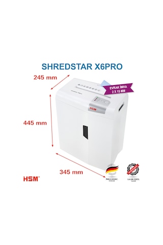 HSM SHREDSTAR X6 PRO Evrak İmha Makinesi / Kağıt Kırpma Makinesi - CD İmha Makinesi - 2x15 MM - 20 L