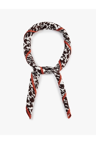 Koton Kontrast Kenar Şeritli Hayvan Desenli Saten Kare Fular Bandana Kahverengi 7wak50227aa Kahve
