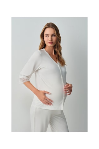 Suwen Pearl Hamile Lohusa Gömlek Yaka Pijama Takımı Wsh10510179036 Ekru