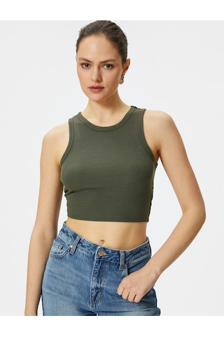 Koton Crop Atlet Ribanalı Bisiklet Yaka Haki 4sak10011ek 4SAK10011EK890 Haki