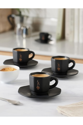 Bialetti - 4'lü Espresso Fincan Seti - Sekizgen Tasarım - Siyah Renk - Porselen Sku: Smg8690010192561