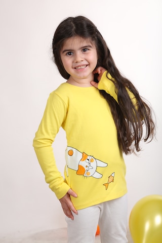 Teenyweenykids Kedi Baskı Pijama Takımı Sarı