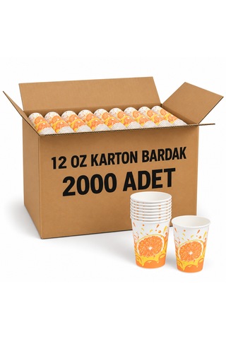 12 Oz Karton Bardak 2000 Adet Desenli Tek Kullanımlık İçecek Bardağı