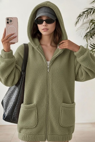 Aclassics Peluş Kuzu Kıvırcık Torba Cepli Kolej Mont Siyah Ks2526 Yeşil