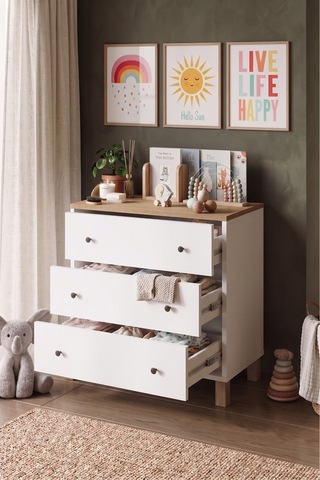 Yurudesign Noren Şifonyer 3 Çekmece Ahşap Ayaklı Bebek Ve Çocuk Odası Sepet-beyaz Nr1-sw