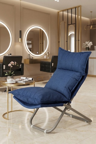 Lumis Garden Prestij Katlanabilir Lounge Koltuğu Çıkarılabilir & Yıkanabilir Kılıf, Modern Metal İskelet Lacivert