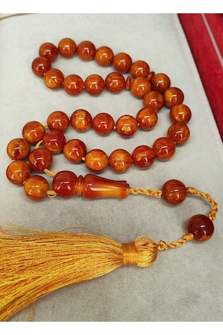 Kehribarkolik Katalin Sarı Kırmızı Hareli Küre Model Tesbih