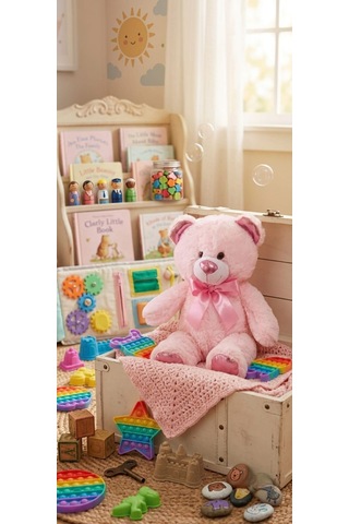 Peluş Uzun Parlak Ayı 50 Cm Pembe