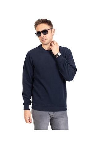 Erkek Klasik Regular Kalıp Pamuklu Selanik Yuvarlak Yaka Sweatshirt 1111-Lacivert-Lacivert