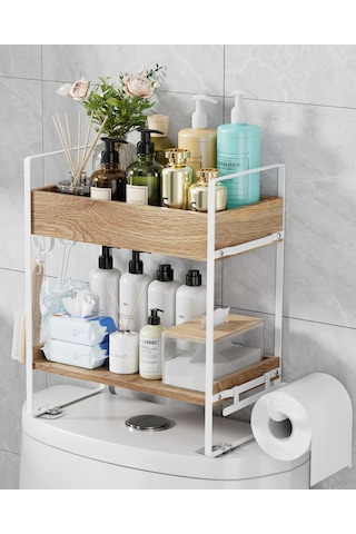 İki Kat İçin Tuvaletin Üstünde Ahşap Depolama Rafı Ahşap