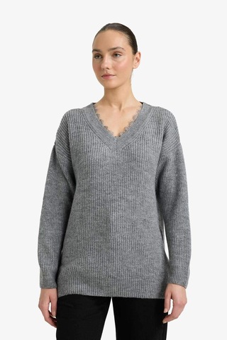 Defacto Oversize Geniş Kalıp V Yaka Triko Kazak G6653ax25wngr156 Gri-gr156