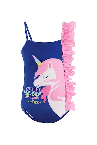 Denokids Fırfırlı Unicorn Kız Çocuk Mayo Çok Renkli