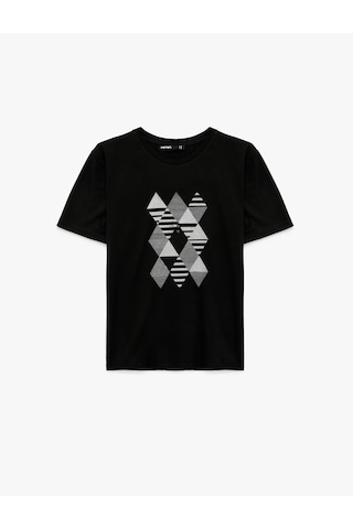Koton Regular Fit Kısa Kollu Bisiklet Yaka Baskılı Tişört Siyah 6sak50081ek Siyah