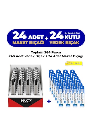 Metal Maket Bıçağı Seti 24 Adet + 240 Adet 24 Kutu Yedek Bıçak Ucu