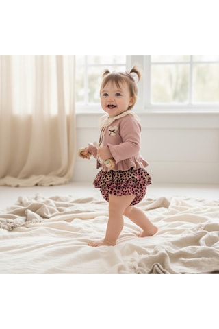 Cumino Kız Bebek Rose Poposu Fırfırlı 3'lü Takım Cmn-3738 Pudra