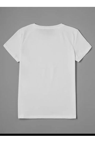 Medinenur Çiçekler Desen Baskılı Basic T-shirt Beyaz