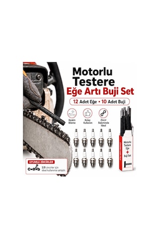 Algaride Motorlu Testere Eğe Buji Seti 12 Adet 5.5 Mm Zincir Eğesi 10 Adet Buji 7/32 3/8 Zincir Uyumlu