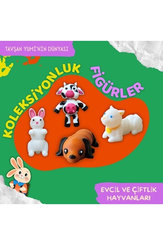 Tavşan Yumi Evcil Ve Çiftlik Hayvanları Koleksiyonu- 4 Parça 5-7 Cm Hareketli Oyuncaklar Ve Bilgilendirici Kartlar "