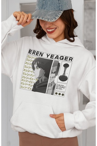 Sevbano Tasarım Eren Yeager Baskılı Unisex Oversize Attack On Titan Anime beyaz