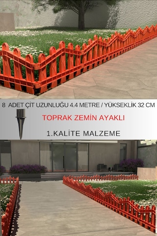 Dekoratif Plastik Bahçe Ve Peyzaj Çiti 8 Adet Çit Y: 32 Cm / G: 4.4 M Toprak Ayaklı - Kahverengi