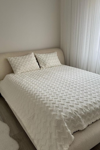 Çeyiz Diyarı Lumpa 2 Parça Tek Kişilik Pike Takımı Krem Krem