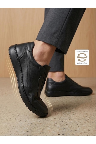 Komcero 3498 Erkek Hakiki Deri Dikişli Comfort Atom Casual Ayakkabı Siyah