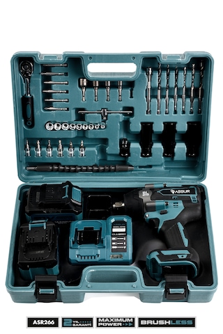 Assur ASR266 21V Çift Akülü Vidalama Matkap Darbeli Kömürsüz 700NM Somun Sökme Sıkma Mavi