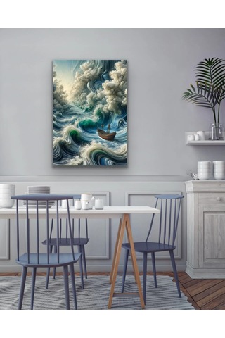 Okyanustaki Yalnız Gemi Kanvas Tablo 70x100cm Çok Renkli