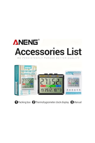 Boatshop1 Aneng Ap01 Black Dijital Termometre Nem Ölçer Büyük Lcd Ekranlı Akıllı Alarmlı Saat Ev Ofis İçin