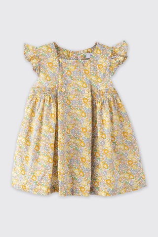 Made With Liberty Fabric Liberty Kumaş Çiçek Desenli Yenidoğan Elbise Sarı