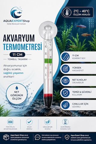 Akvaryum Tombul Termometre - Cam Termometre - Hassas Ölçüm - 0/40 Derece Arası Ölçüm - Net Görünüm - Güçlü Vantuz