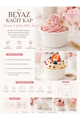 Muffin Kek Kapsülü Beyaz Mini 50'li Cupcake Kalıbı, Kağıt Muffin Kapsülü, Kek Kalıbı, Muffin Cup