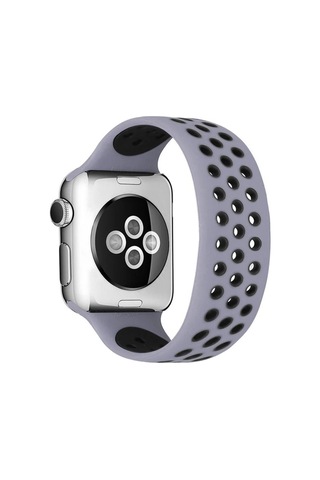 Apple Watch 38mm Uyumlu Ayarlı Delikli Silikon Kordon - Gri-siyah