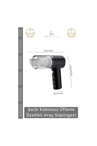 Araçsüpürgesi Güçlü Emiş Performanslı Usb Şarjlı Lityum Bataryalı Katlanabilir Akülü Araç Süpürgesi