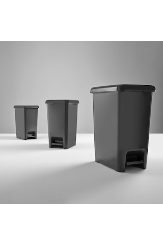 Dünya-01043-400 Ve 410 Slim Çöp Kovası 25lt 270x362x468mm Siyah Pedallı Sedefli Gri - 8'li Paket