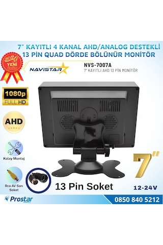 Kayıtlı 7 İnç 4 Kanal 13 Pin Ips Ahd 1080p 720p Analog 256 Gb Sd Destekli Quad Araç Monitörü 12-24v