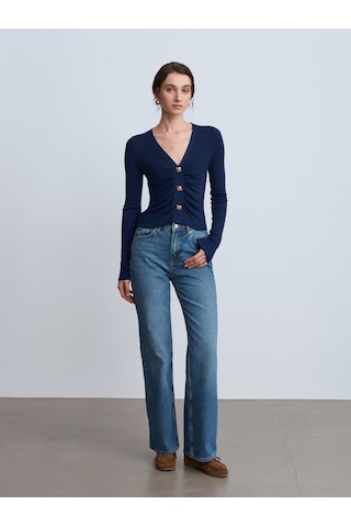 Dilvin 72117 %100 Pamuk Wide Leg Jean-yeşil Yeşil
