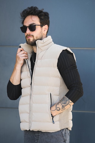 Lordy Örgü Detaylı Cepli Dik Yaka Nova Parlak Kumaş Erkek Şişme Yelek Camel