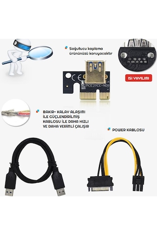 Zauss V009C Plus Pcı-E X1 To X16 Riser Ekran Kartı Yükseltici